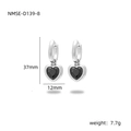 Silver hoop earrings with black heart charms and dimensions for women - Silver/Black Zirconia