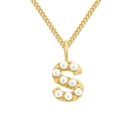 Elegant gold stainless steel chain necklace with pearl-encrusted letter S pendant charm - Letter S / Gold