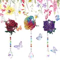 DIY diamond painting suncatcher kit with rose crystal pendants for home garden decor - DZ-4 Rose Series