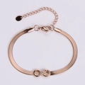 Rose gold infinity symbol bracelet with crystals on a flat stainless steel snake chain - Rose Gold