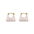 Elegant gold-tone handbag-shaped earrings with white marble enamel trapezoid inlay - White