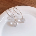 Dettaglio di eleganti orecchini a ciliegia in argento con ciondoli a cuore in vetro trasparente - Ciliegia Trasparente Argentata (Perno in Argento)