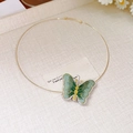 Vintage gold choker with intricate green embroidered butterfly pendant and gold accents - Vintage Chinese Style Embroidery Butterfly Choker