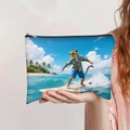 Detail of canvas makeup bag with surfing cheetah print and durable top black zipper - Summer Surfing Leopard Style (jiaying0060)