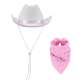 Cappello da cowboy bianco con nastro rosa e bandana paisley rosa set di accessori - Set Nastro Rosa Bordo Bianco