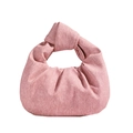 Pink fabric dumpling handbag with knot handle minimalist vintage casual style - Denim Pink