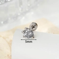 5mm silver earring with round clear zircon in a six-prong setting for daily style - Dragon Claw (Single)