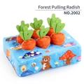 Forest theme plush carrot pulling toy with blue base and six orange soft carrots - Forest Theme (NO.2002)