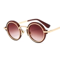 Retro round punk sunglasses with gold metal frame and gradient brown lenses - Tea Frame Gradient Tea Lens
