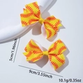 Paire de nœuds pour cheveux thème baseball jaune avec dimensions et poids indiqués - 04# Couture de Baseball Jaune