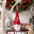Christmas gnome ornament with red knitted hat featuring white embroidered letter J - Letter J Style