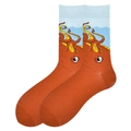 Orange cotton crew socks with cartoon octopus pattern and blue sky cloud design - 38-46 / Octopus Pattern (1304C)