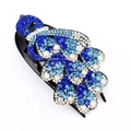 Elegant large hair claw clip with blue Czech rhinestones in floral pattern on black base - Large / Royal Blue Peacock