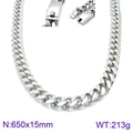 Polished silver titanium steel Cuban chain necklace for men, 15mm width and 65cm length - Silver Cuban Link Necklace 650x15mm(KN93858-Z)