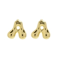 Detailed view of chunky 3D bubble letter A stud earrings with 18k gold plated finish - Style-A