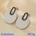 Silver stainless steel earrings with black oval inlay, 25x20mm geometric design - Steel-Black