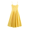 Elegant yellow satin camisole maxi dress with a pleated skirt and slim straps - S / Yellow