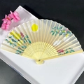 Bamboo folding fan with silk fabric featuring traditional rabbit and flower patterns - Beige Rabbit Floral Style (Women's Fan - 95)