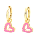 Pink heart-shaped hollow earrings with gold bead edges and minimalist hooks for women - Rose Red