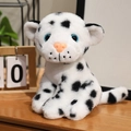 Cute sitting white leopard plush toy with black spots and vivid blue eyes - 17cm / White with Black Dots