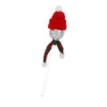 Silver disco ball cocktail stirrer with red Christmas hat and green striped scarf detail - 4cm Mirror Ball Stirrer With Green Christmas Hat
