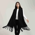 Classic black cashmere feel long scarf with tassels for winter warmth and style - Black