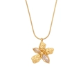 Gold stainless steel flower necklace with clear zircon petals and textured finish - Flower Shaped Necklace (13#)