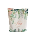 White canvas tote bag featuring watercolor pink roses and golden Thank You script - Pink Rose Thank You