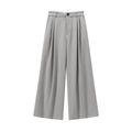 Pantalon d'été gris à taille haute pour femme avec jambes larges et plis élégants - Pantalon gris clair / XS