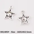 Antique silver star charms for DIY jewelry making, 16x14mm alloy star pendants pair - XK1405#