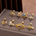 Set of 8 gold zircon cartilage earrings with screw back ball and star moon designs - Crystal Safety Pin Style (5#) / Gold