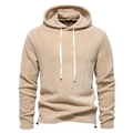 Close-up of warm khaki fleece texture and white drawstring on men hooded sweatshirt - 2XL / Light Khaki