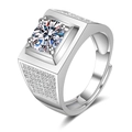 Bague réglable en argent pour homme avec pierre ronde centrale et accents sertis pavé - Ouvert Réglable / Grande Pierre Principale pour Homme (NAN004)