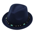 Cappello fedora in lana blu scuro con pietre turchesi e borchie su fascia di cuoio - M Taglia Unica Adulto (56-58cm) / Blu navy
