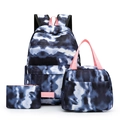 Blue tie-dye school backpack set including lunch bag and pencil case with pink straps - Blue White Cloud Dye (14)