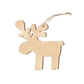Minimalist wooden reindeer hanging ornament with natural wood grain for Christmas tree - Elk