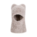 Winter plush hood scarf with bear ears in light brown, featuring an integrated face mask - Khaki