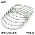 Set of 7 silver stainless steel stacking bangles with 70mm inner diameter and 3mm thickness - 7Pcs Set-Silver (KB181575-KFC)