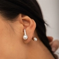 Elegantes pendientes de perlas naturales bañados en oro estilo vintage en mujer - Oreja Única/Con Adorno de Perlas / Color Acero