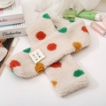 Trousse à maquillage en peluche blanc crème avec pois colorés verts et oranges - Écharpe à Pois