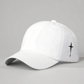 White cotton baseball cap with black side cross embroidery for outdoor sun protection - One Size / White