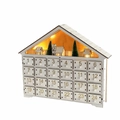 Calendrier de l'Avent en bois en forme de maison avec 24 tiroirs et lumières LED - Blanc