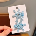 Détails de pinces à cheveux flocon de neige bleu pailleté avec strass sur carte blanche - Pinces cheveux bec de canard / Bleu