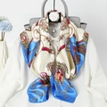 Elegant 90cm square silk scarf with classic chain print tied to a shirt and handbag - Sky Blue Collar Chain