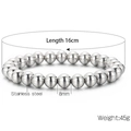 Elastisches 8mm Edelstahl-Perlenarmband in Silberoptik mit 16cm Gesamtlänge - 8mm Silbernes Edelstahl Perlenarmband (KB161874-Z)