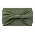 Detail of olive green stretchy yoga headband featuring a soft fabric knotted bow design - Army Green