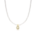 Elegant pearl necklace with a gold-plated letter G pendant encrusted with clear zircons - Letter G