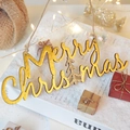 Golden wooden Merry Christmas sign with glitter tree and rustic hemp rope hanging - Bronzing Gold Letter Sign 20*7cm