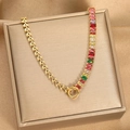 Collana di lusso in titanio con zirconi rettangolari colorati su portagioie dorato - Stile Splicing di Strass Multicolore (NK-21)