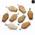 Set of 8 natural crystal coffin pendants in tan and beige stone for Halloween decor - Yellow Jade